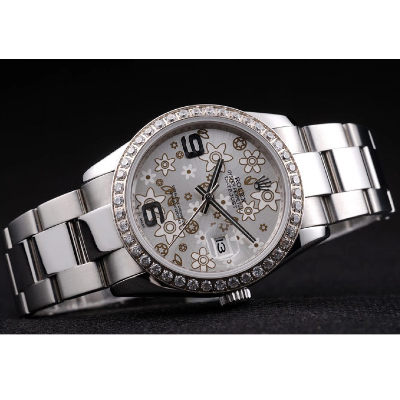 Best AAA Replica Sites Diamond Rolex Steel Datejust Flowers Plated rl305 Silver Dial Stainless 0524